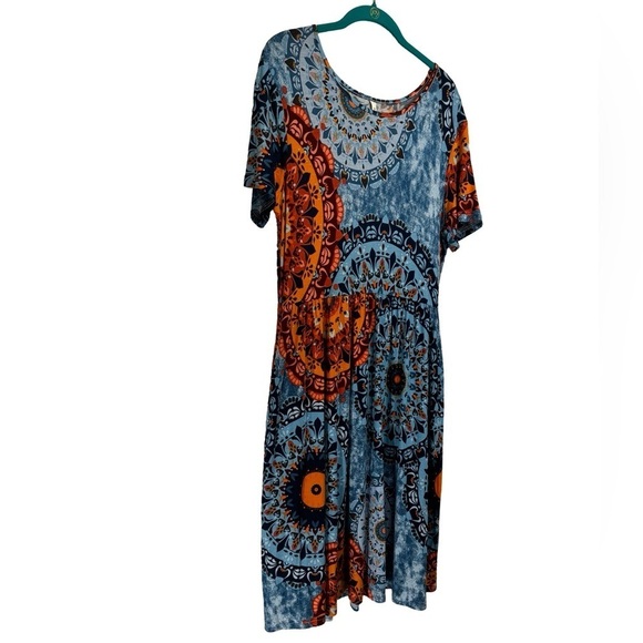 DB Moon Blue Orange Short Sleeve Dress Size L NWT - Picture 4 of 15